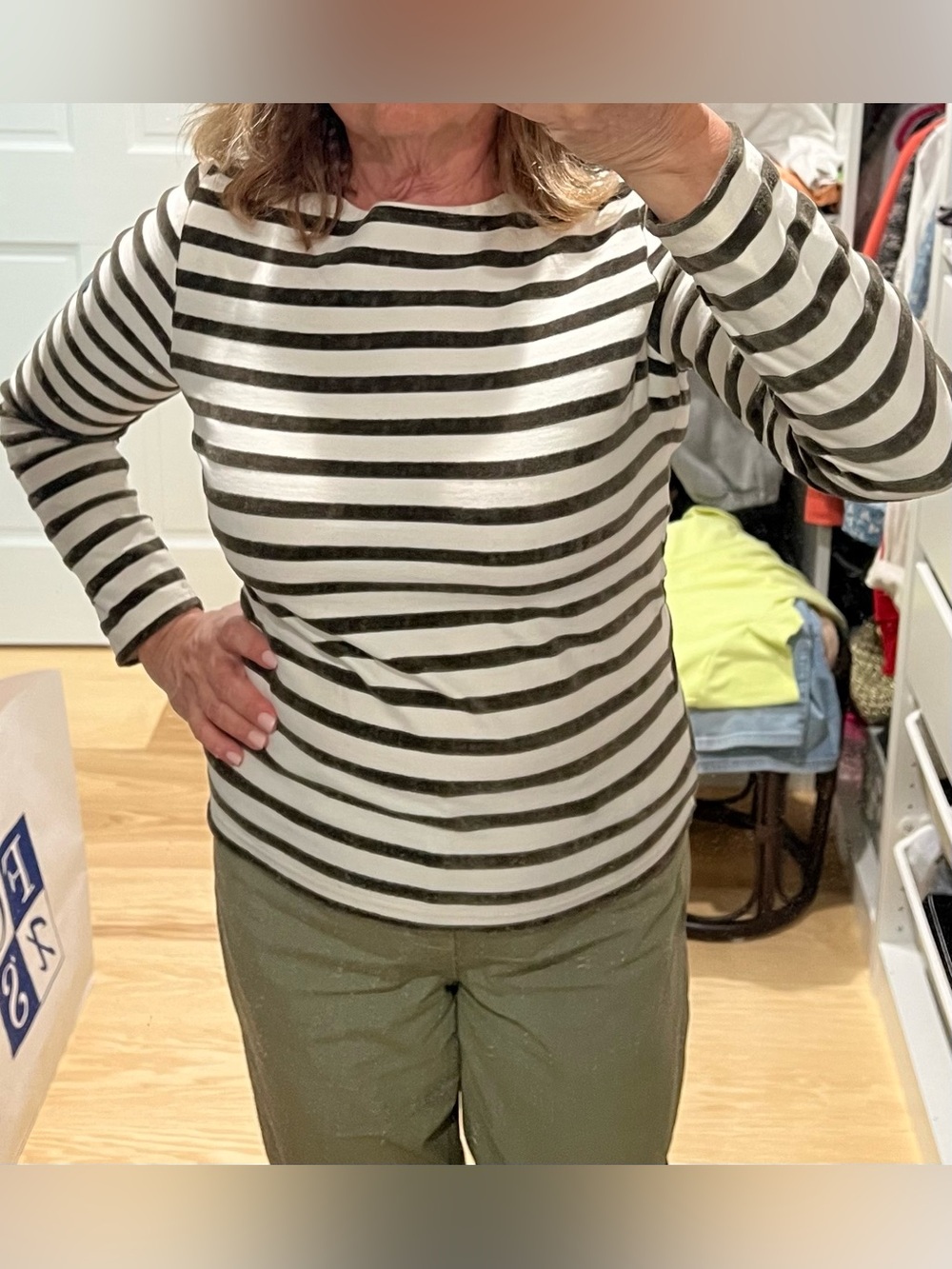 Saint James White and brown Striped Crewneck merivelours top shirt 38/US 8